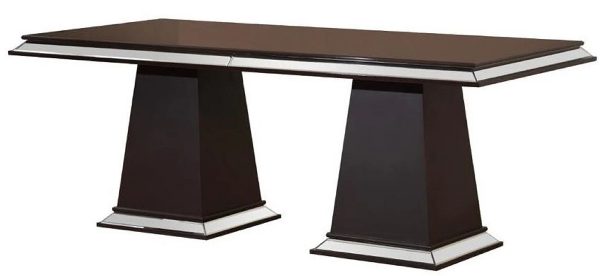 Luxury Art Deco Dining Room Set Cream White / Dark Brown - 1 Mirrored Luxury Art Deco Dining Table & 6 Luxury Art Deco Dining Room Chairs - Luxury Art Deco Dining Room Furniture