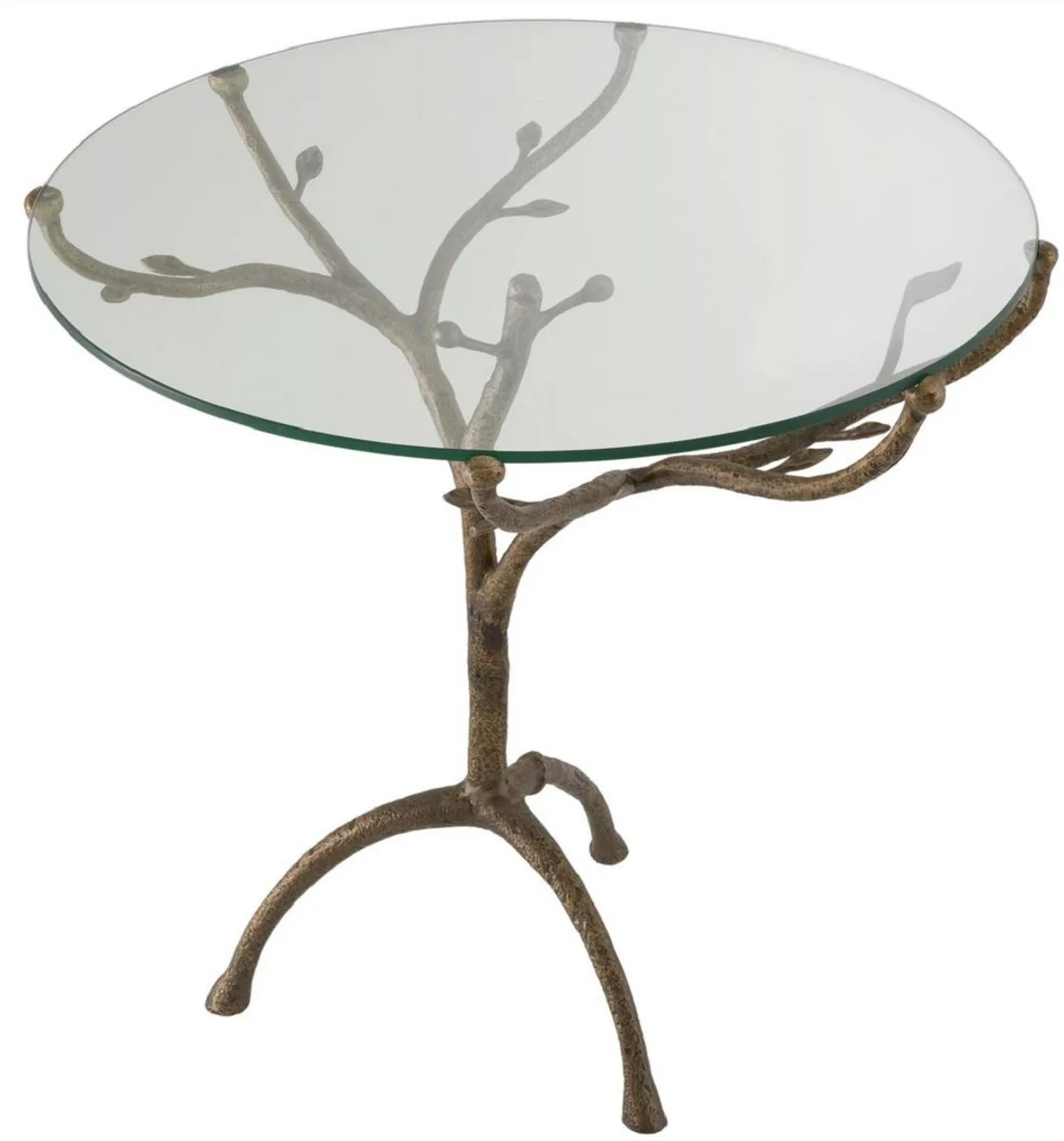 Luxury side table vintage brass colored Ø 79.5 x H. 75 cm - Round tripod brass table with glass top - Living room furniture - Luxury furniture