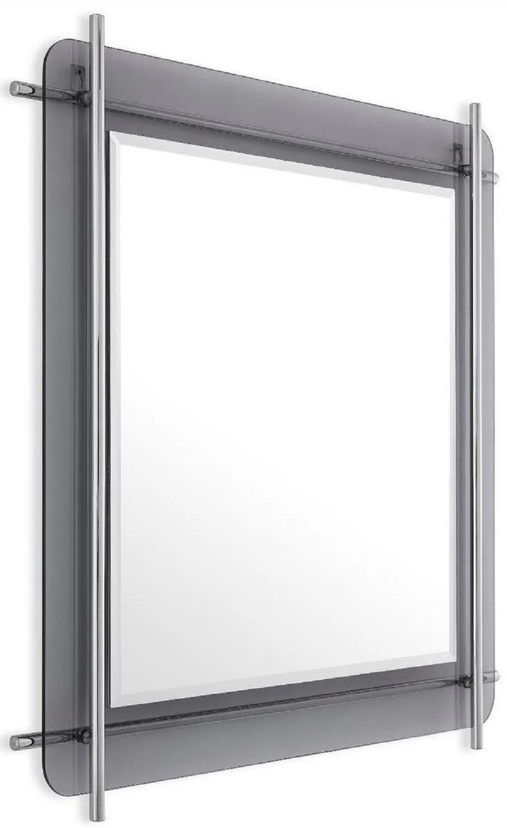Luxury mirror silver / gray 85.5 x 5 x H. 85.5 cm - Square wall mirror with gray tinted glass edge and stainless steel rods - Luxury collection