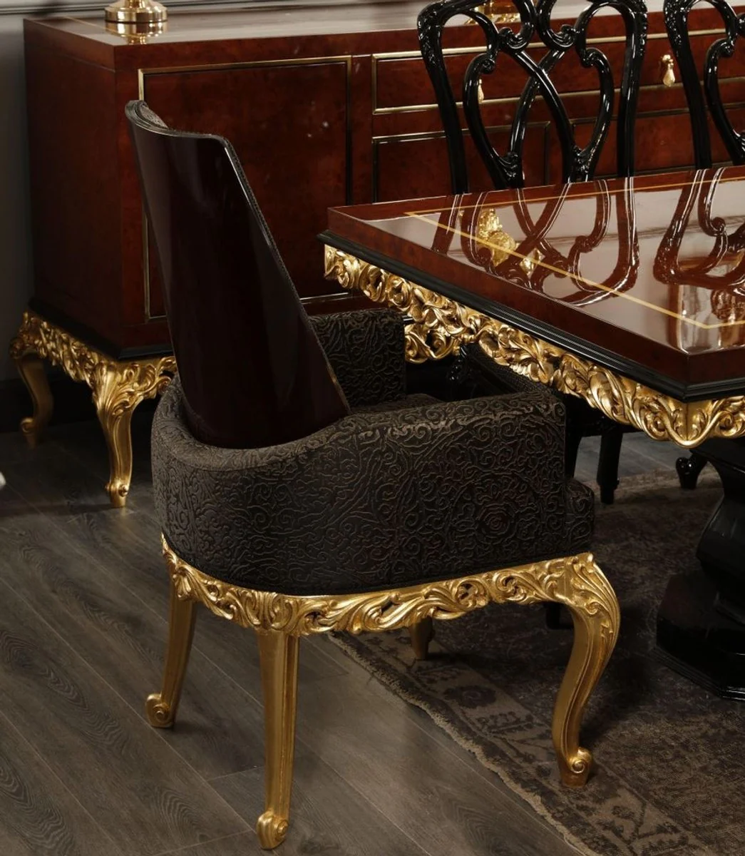 Luxury Baroque Dining Room Chair with Armrests Gray / Dark Brown / Gold H. 116 cm - Baroque Furniture