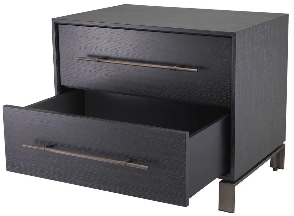 Luxury side table anthracite gray / bronze 65 x 48 x H. 55 cm - bedside table with 2 drawers - luxury furniture
