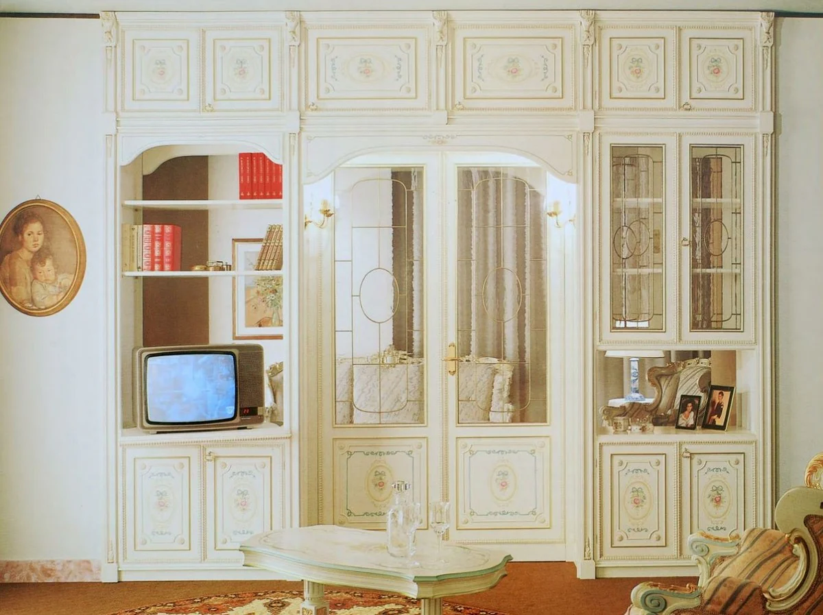 Luxury Baroque Cabinet White / Multicolored / Gold - Baroque Style Solid Wood Living Room Cabinet - Baroque Living Room Furniture - Luxury Quality - Made in Italy