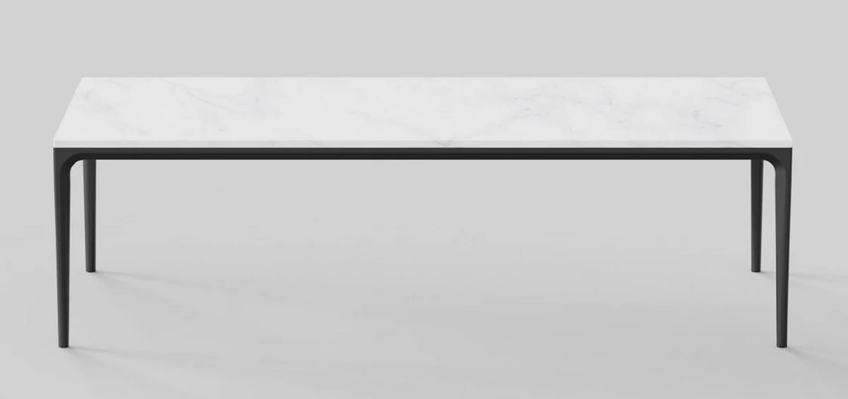 Luxury dining table with artificial marble table top white / matt black 240 cm