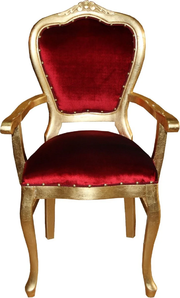 Luxury Baroque dining room set Bordeaux red / gold 60 x 47 x H. 99 cm - 4 handmade dining chairs with armrests - Baroque dining room furniture