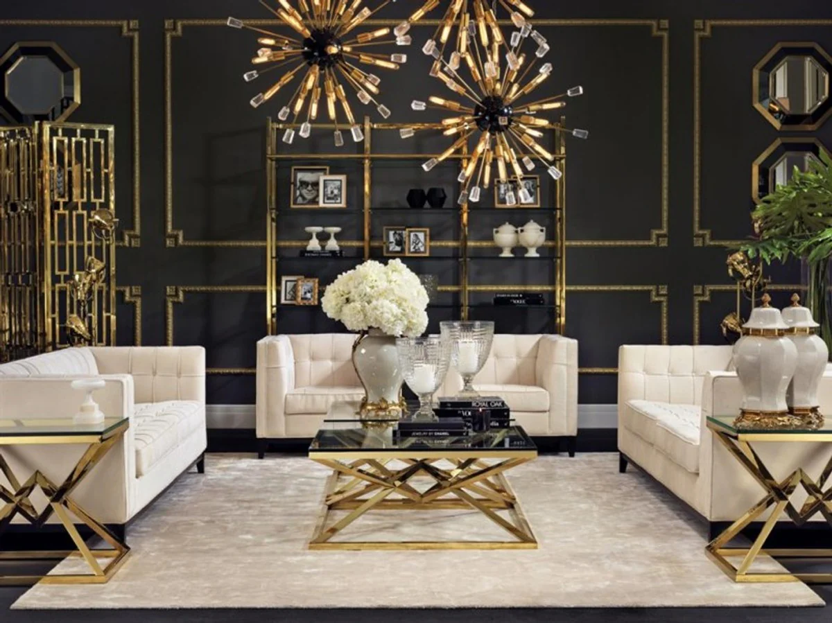 Luxury side table stainless steel gold finish 65 x 50 x H 60 cm - table furniture