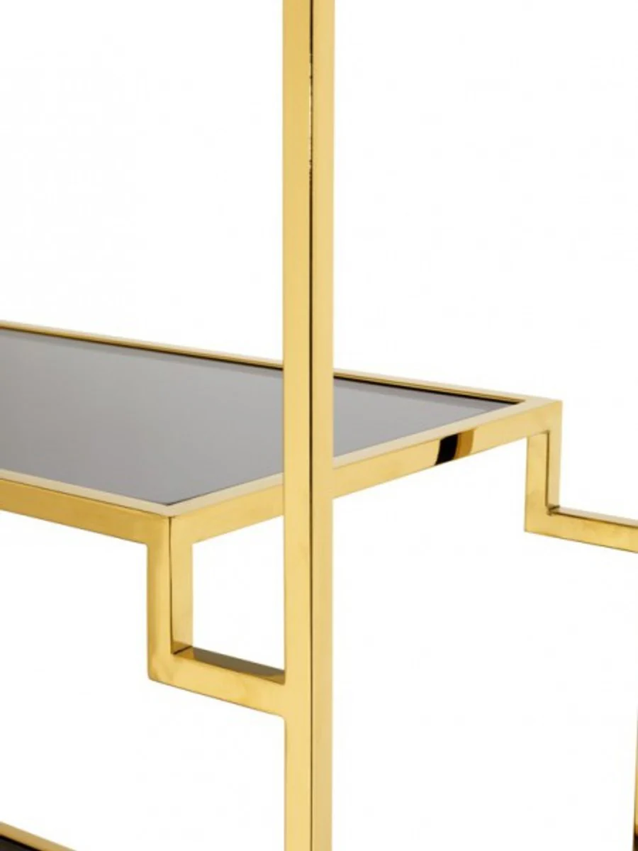 Luxury shelf cabinet stainless steel gold with smoked glass W 90 x H 230 cm bookcase shelf cabinet - Art Deco furniture