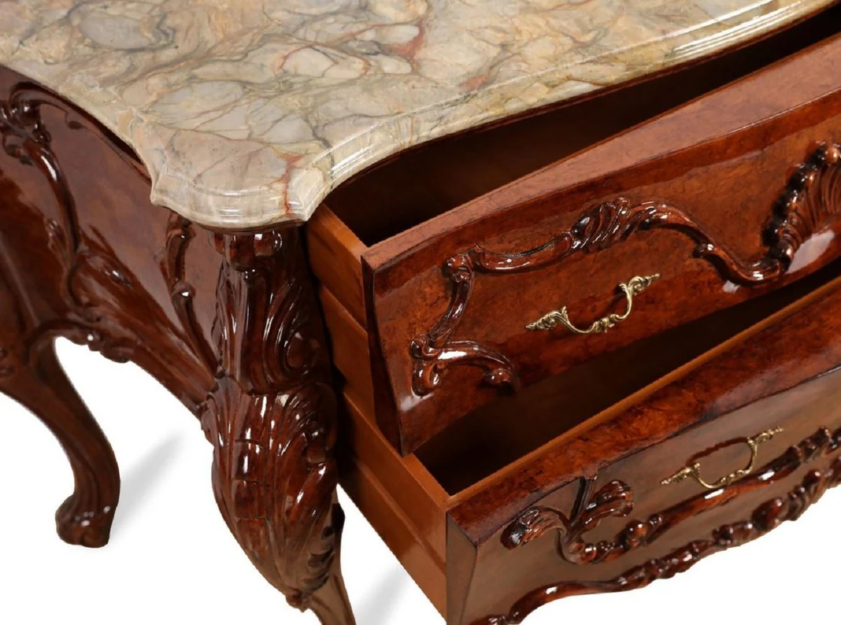 Luxury Baroque chest of drawers with marble top brown / beige 156 cm - Baroque furniture