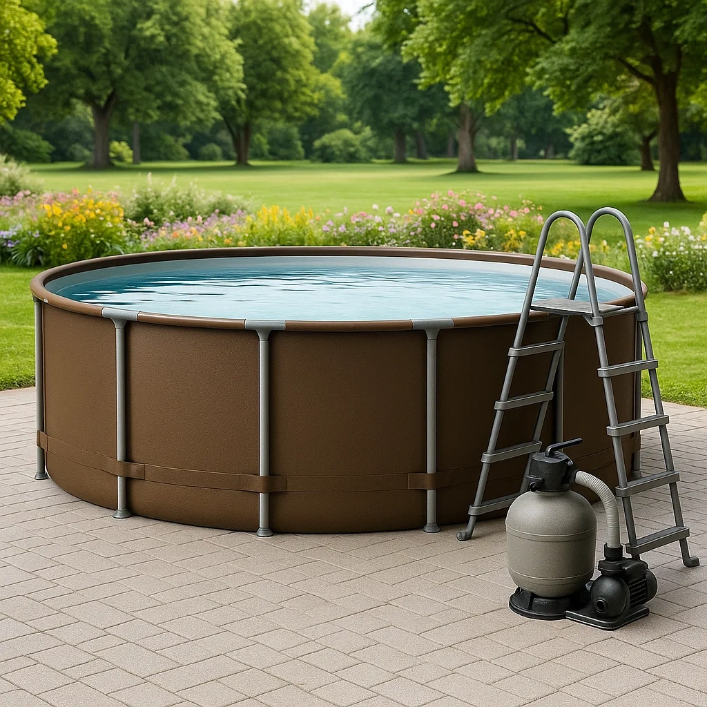 Round, removable steel tube pool 448x105 cm brown/gray with filter and ladder JJkGSMi281zC