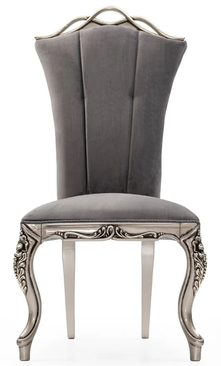 Luxury Baroque Dining Room Chair Set of 6 Gray / Silver - Magnificent Baroque Style Kitchen Chairs - Luxury Dining Room Furniture in Baroque Style - Baroque Dining Room Furniture - Baroque Style Furniture