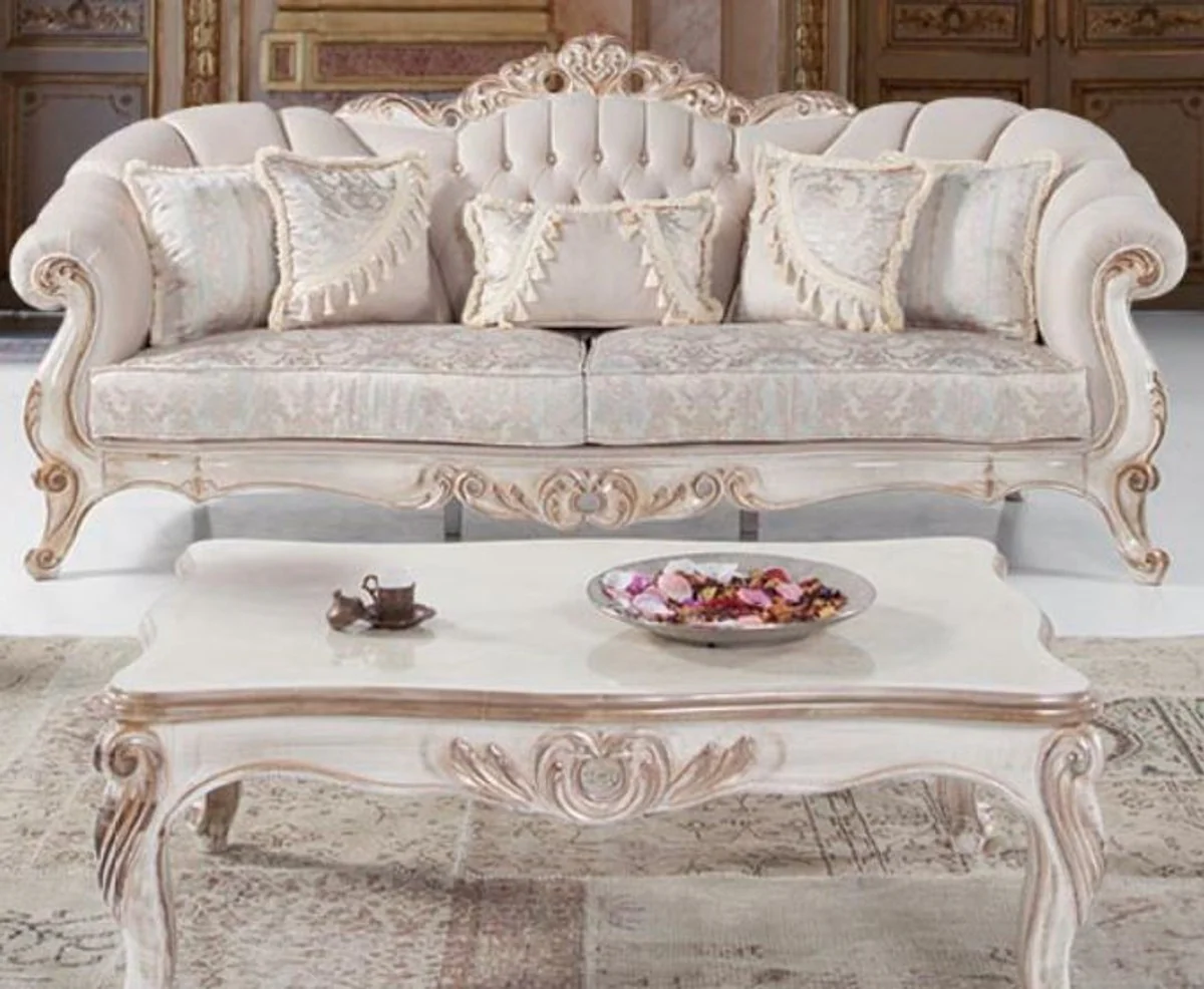 Luxury baroque coffee table white / antique bronze 122 x 82 x H. 46 cm - solid wood living room table in baroque style