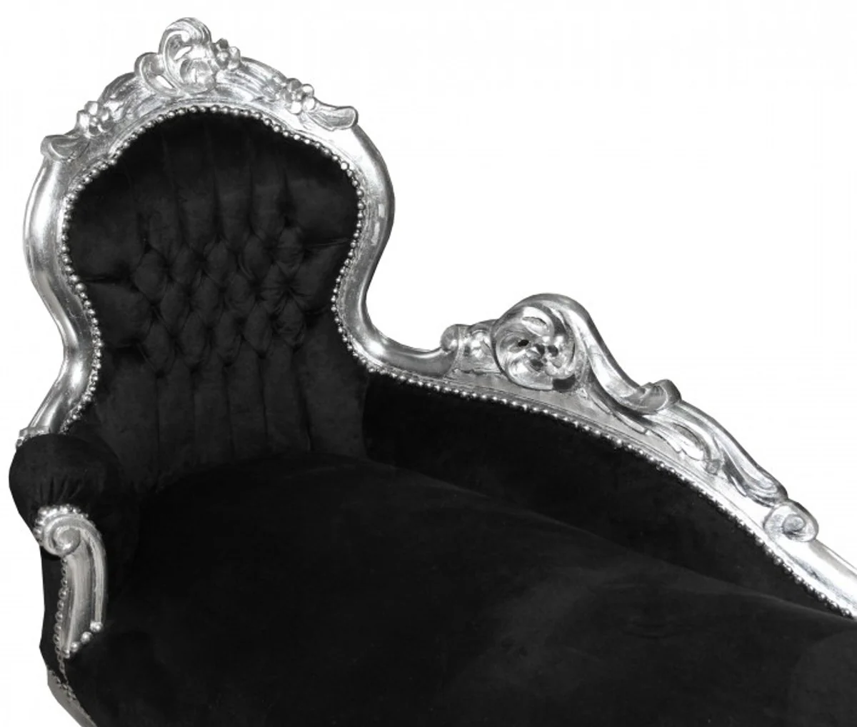 Baroque Chaise Longue King Black / Silver Antique Furniture Lounger Recamiere