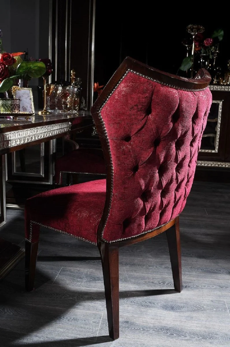 Luxury Baroque Dining Room Chair Set Bordeaux Red / Dark Brown / Silver - 6 Kitchen Chairs in Baroque Style - Baroque Dining Room Furniture