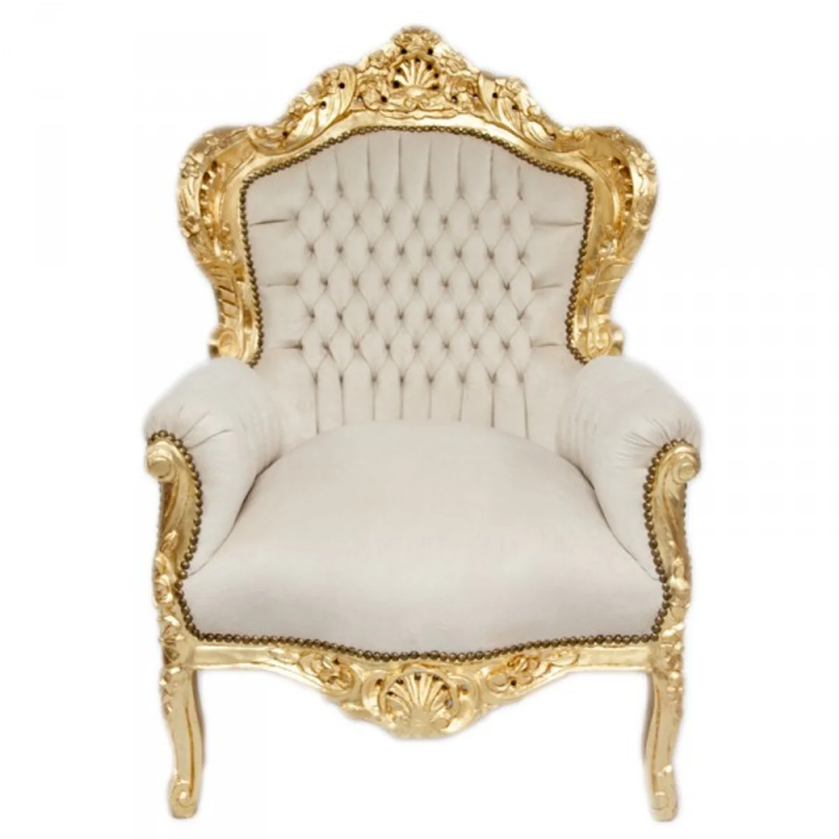 Baroque armchair King cream velvet / gold - antique style armchair