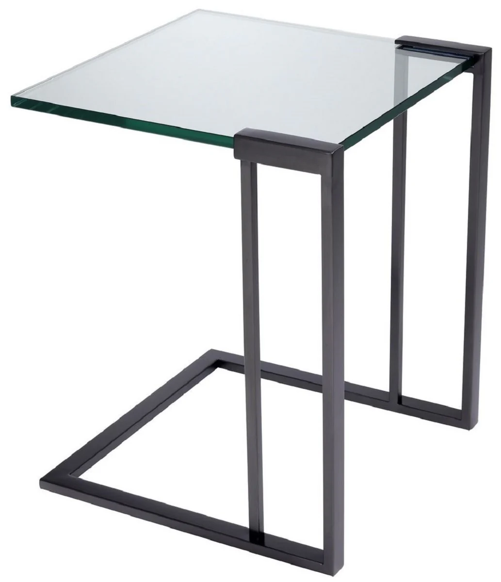 Luxury side table bronze color 45 x 45.5 x H. 56.5 cm - stainless steel table with glass top - luxury living room furniture