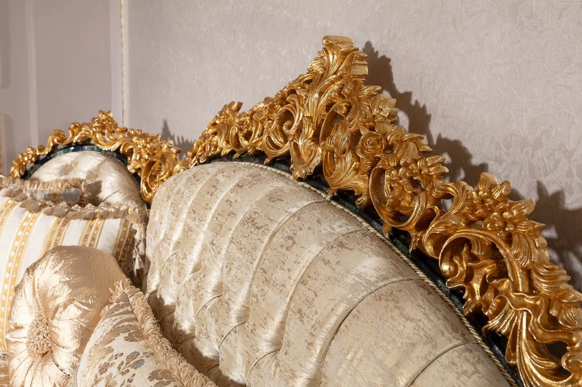Luxury Baroque Sofa Gold / Multicolored / Blue / Gold - Magnificent Living Room Sofa with Elegant Pattern - Baroque Living Room Furniture - Noble & Magnificent