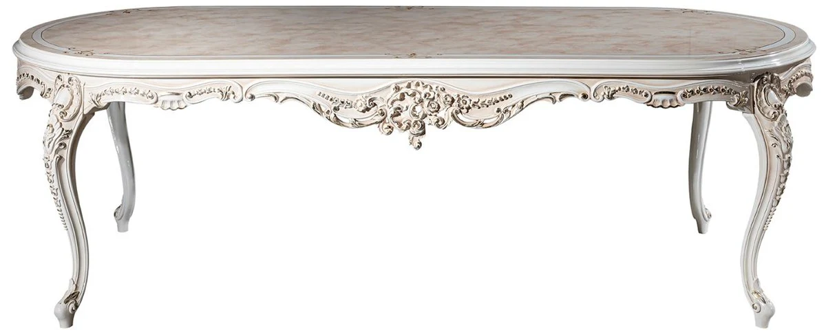 Luxury Baroque Dining Room Set Purple / Beige / White / Gold - 1 Oval Dining Table & 6 Dining Chairs with Elegant Pattern - Baroque Dining Room Furniture - Noble & Magnificent