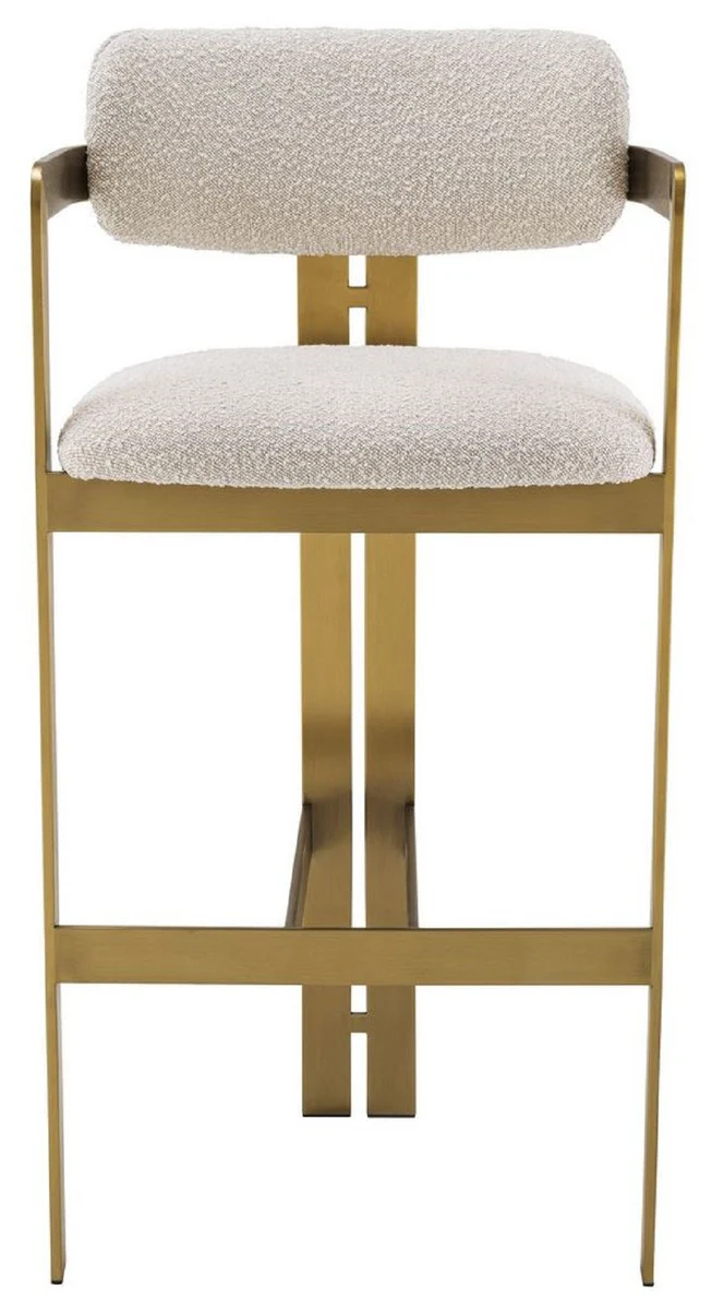 Luxury bar chair cream / brass 53 x 44.5 x H. 107 cm - Padded stainless steel bar stool - Luxury bar furniture
