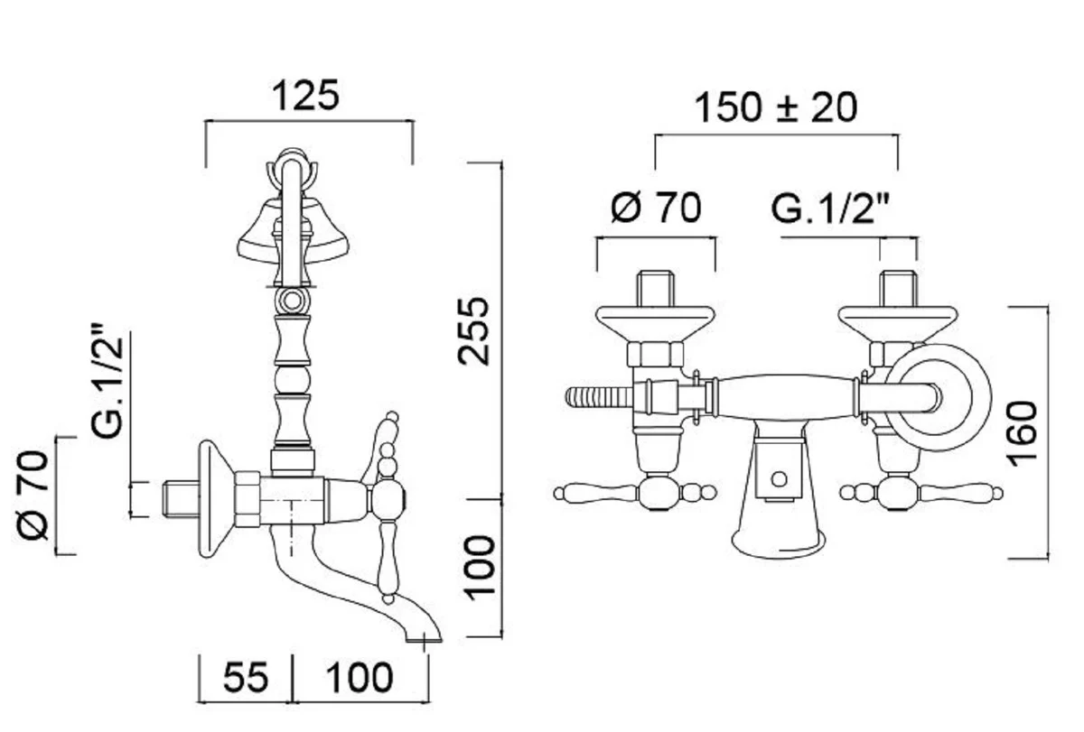 Art Nouveau bathtub fitting with shower head silver / white H. 35.5 cm - nostalgic bathroom accessories - first-class quality