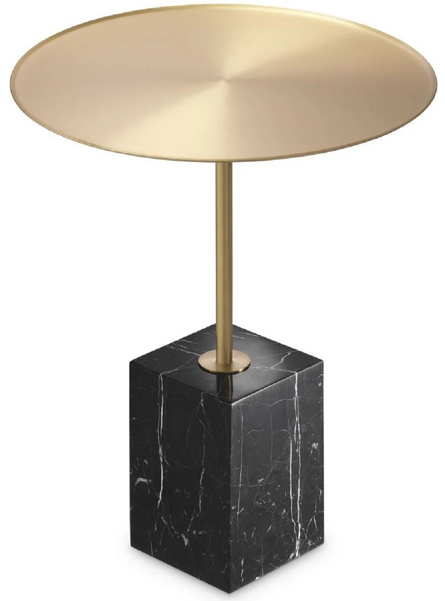 Luxury side table brass colored / black and white Ø 45 x H. 62 cm - Round stainless steel table with marble base - Living room furniture - Hotel furniture - Luxury furniture