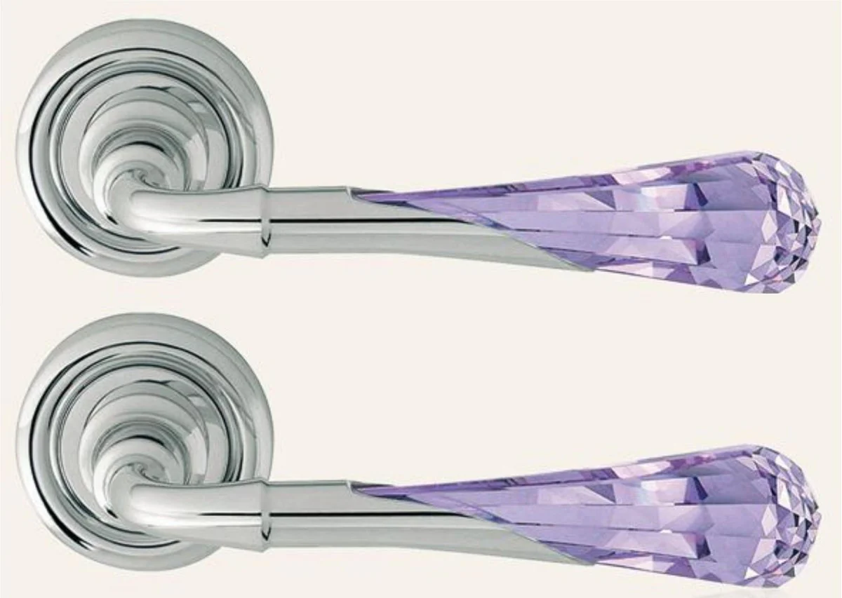 Luxury door handle set silver / purple 15 x H. 5 cm - noble brass door handles with Swarovski crystal glass - luxury quality