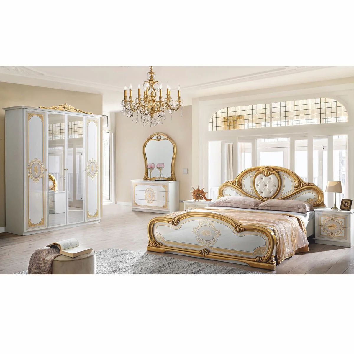 Luxury Baroque Bedroom Cabinet White / Gray / Gold 177 cm - Baroque Bedroom Furniture