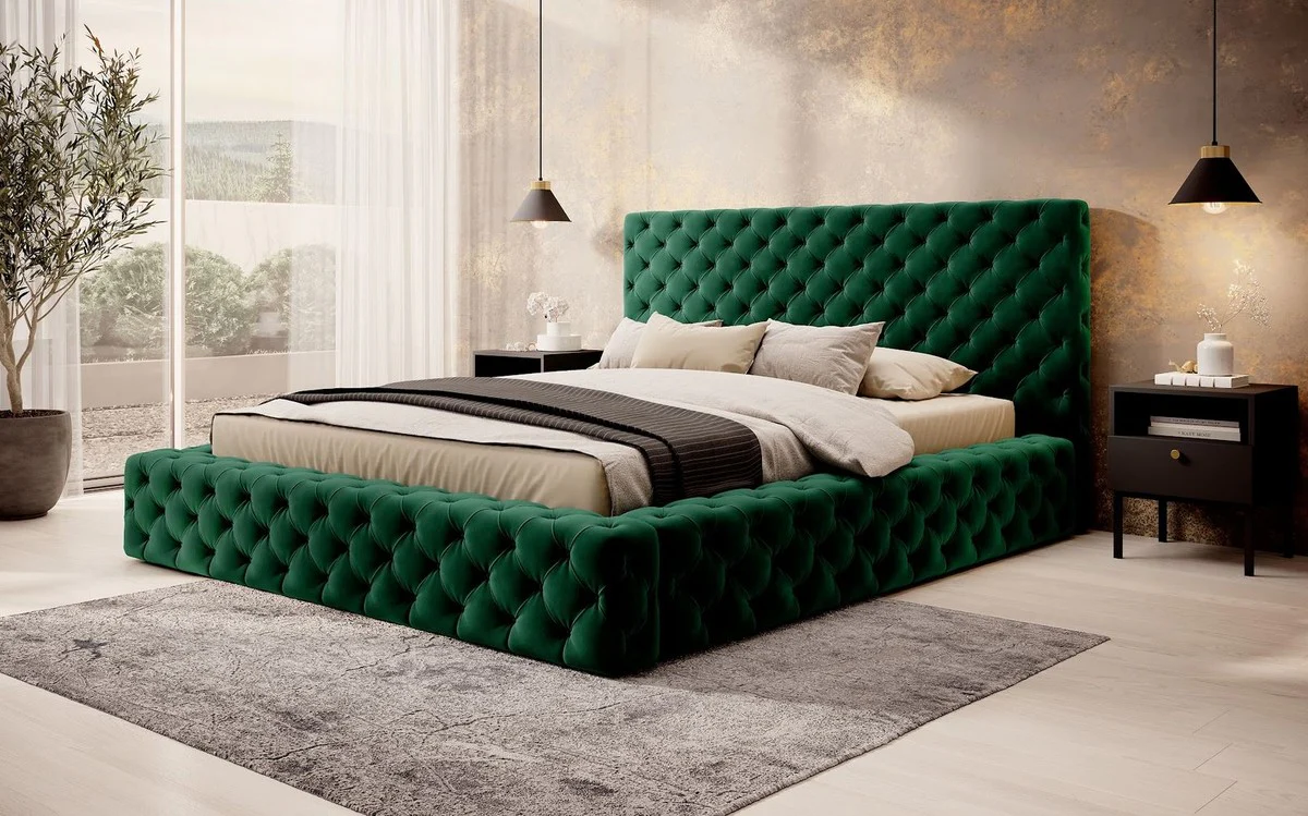 Luxury Chesterfield Velvet Double Bed with Green Mattress - Various Sizes