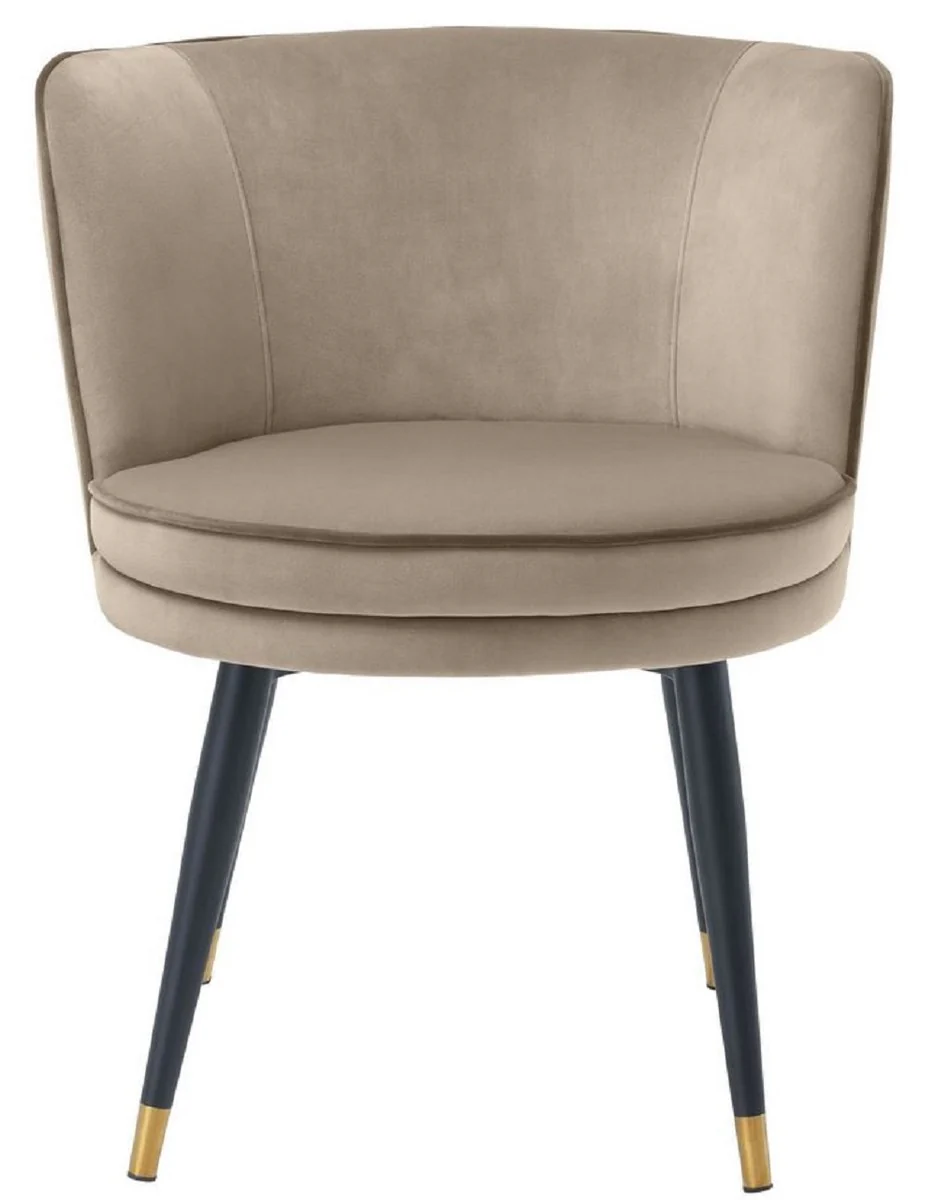Luxury velvet dining chair with armrests Greige / Black / Brass 62 x 62 x H. 76 cm - Swivel kitchen chair - Swivel chair - Vintage retro chair - Dining room furniture