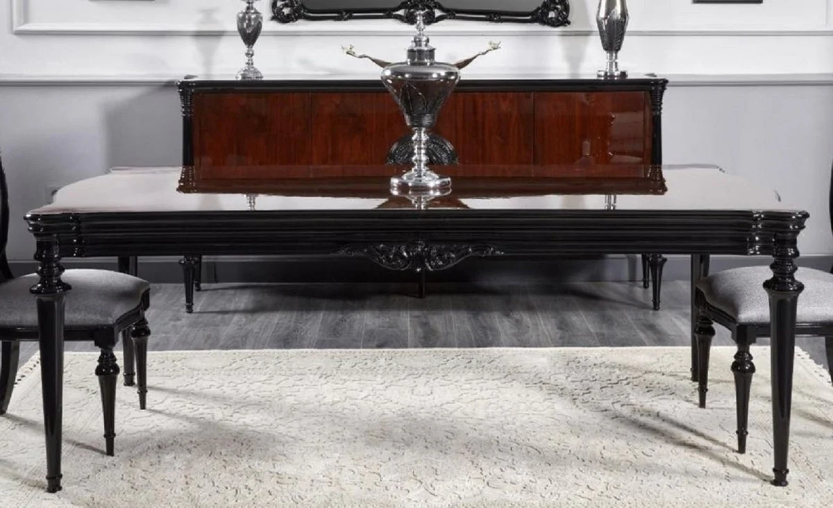 Luxury Baroque Dining Room Set Silver Gray / Black - 1 Baroque Dining Table & 6 Baroque Dining Chairs