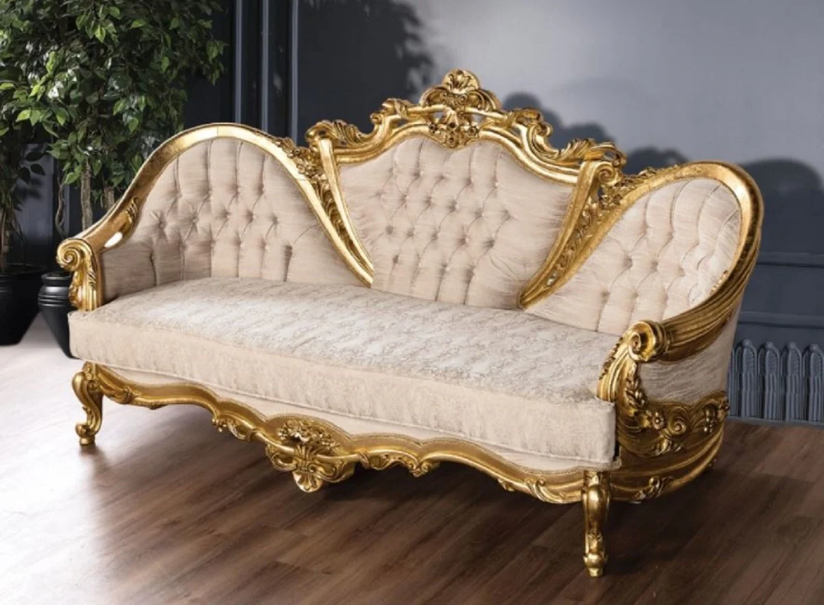 Luxury Baroque Sofa Cream / Gold - Magnificent Living Room Sofa with Pattern - Baroque Living Room Furniture - Noble & Magnificent