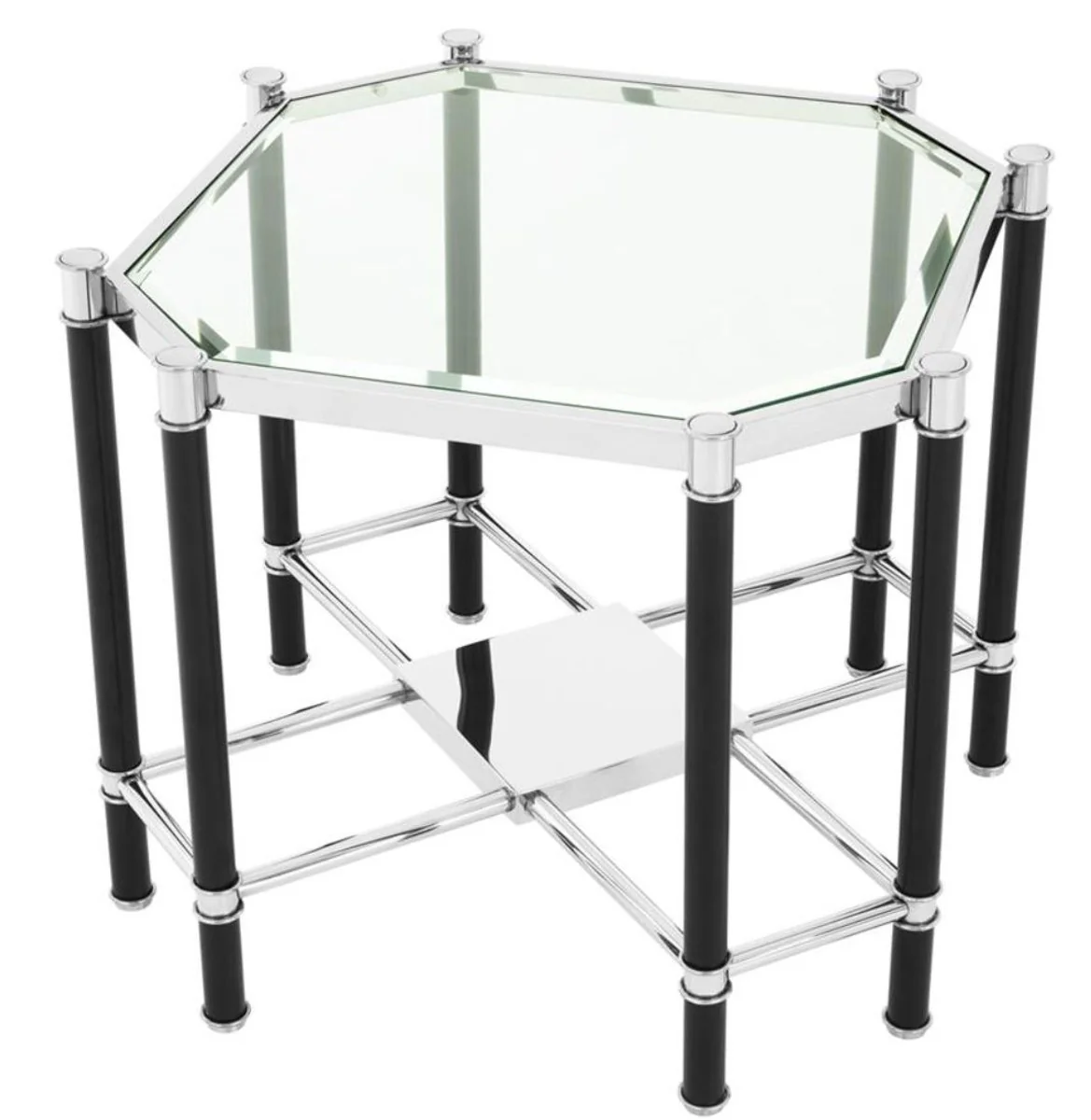Luxury side table with glass top silver / black 72.5 x 72.5 x H. 55.5 cm - living room furniture
