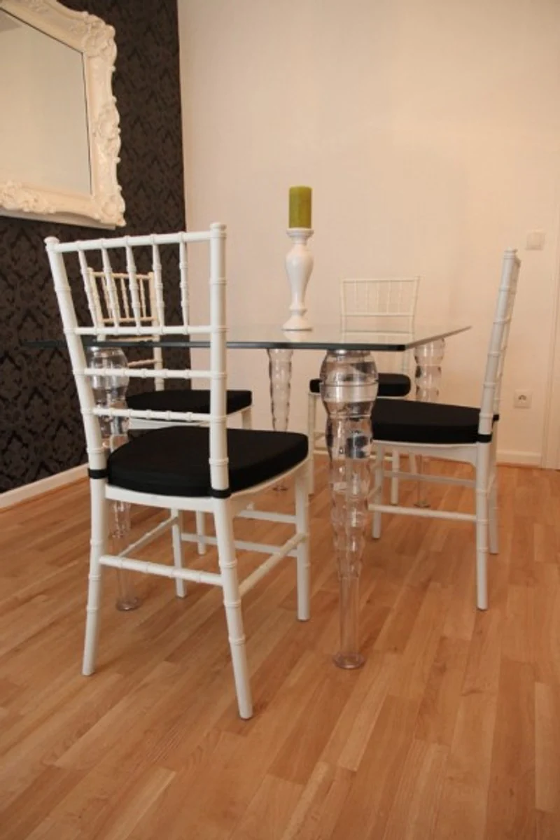 Designer Acrylic Dining Room Set White/Black - Ghost Chair Table - Polycarbonate Furniture - 1 Table + 4 Chairs - Designer Furniture