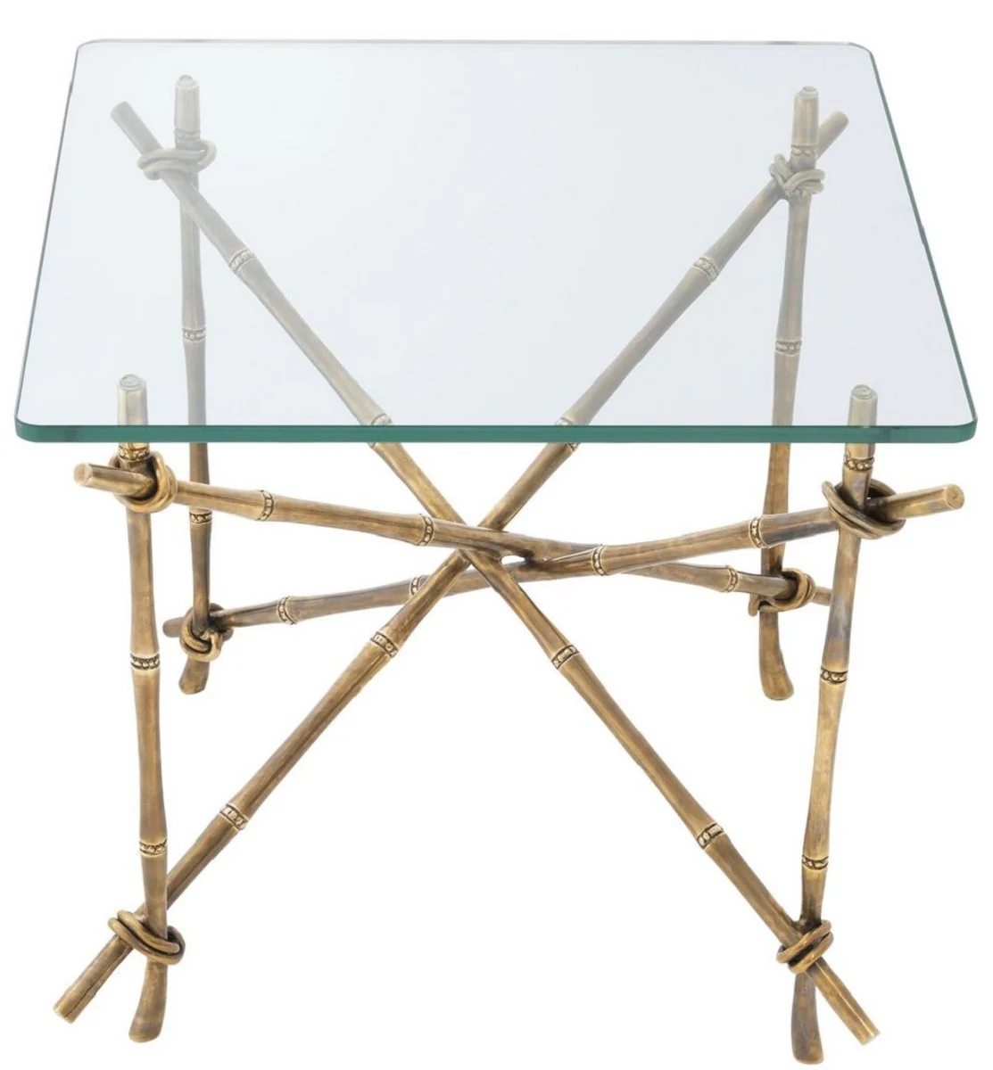Luxury side table vintage brass colored 55 x 55 x H. 49.5 cm - brass table with glass top - luxury furniture