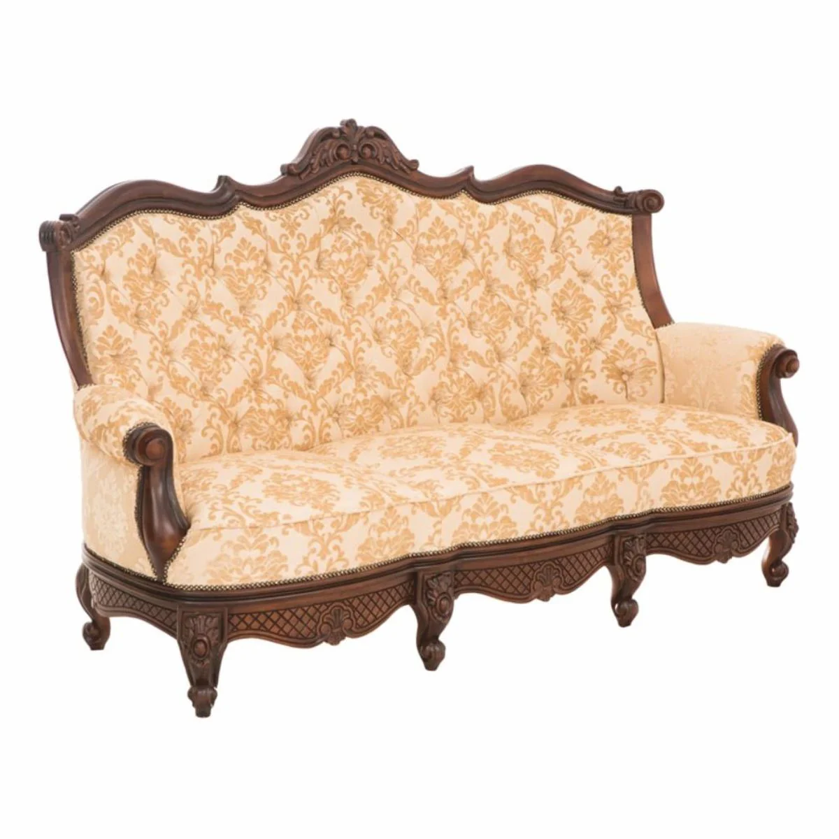 Luxury Baroque Sofa Cream / Beige / Brown 210 cm - Baroque style living room furniture