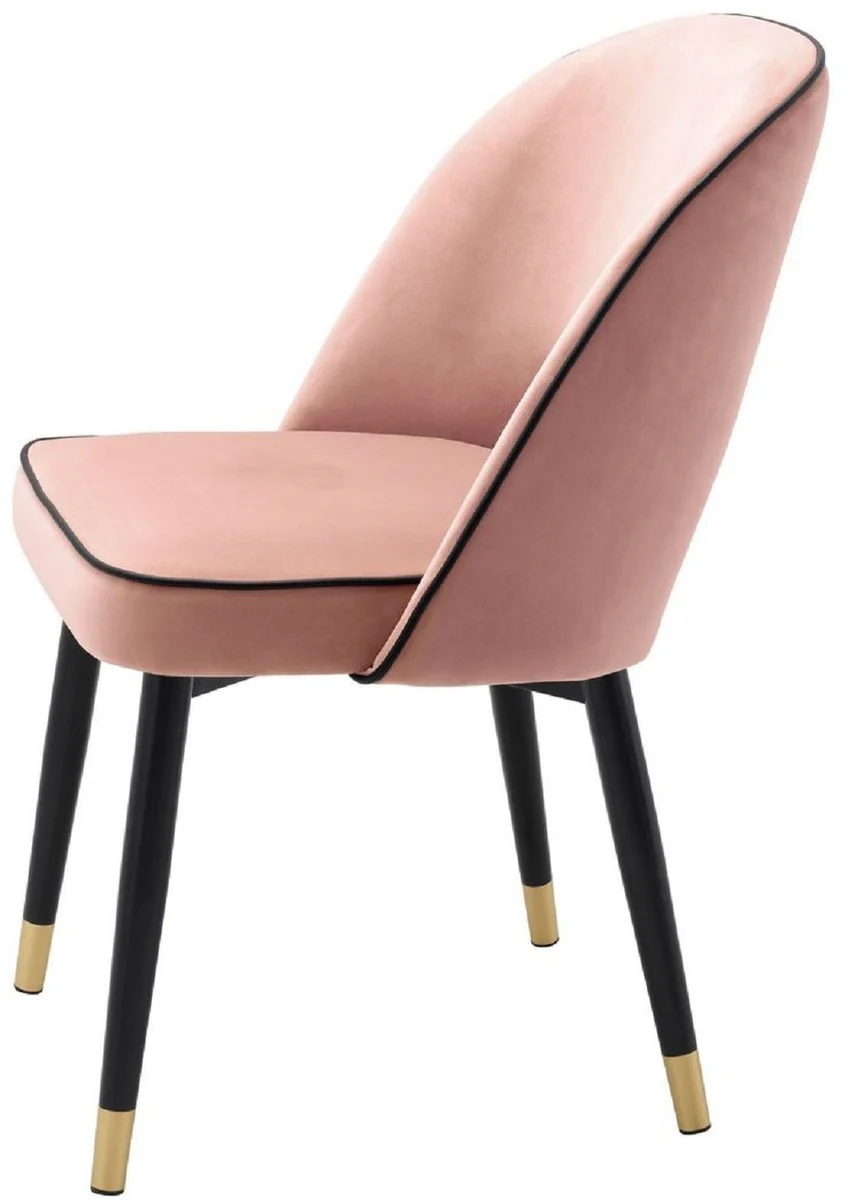 Luxury dining room chair set pink / black / brass 53 x 56 x H. 84 cm - Dining room chairs with elegant velvet fabric - Dining room furniture