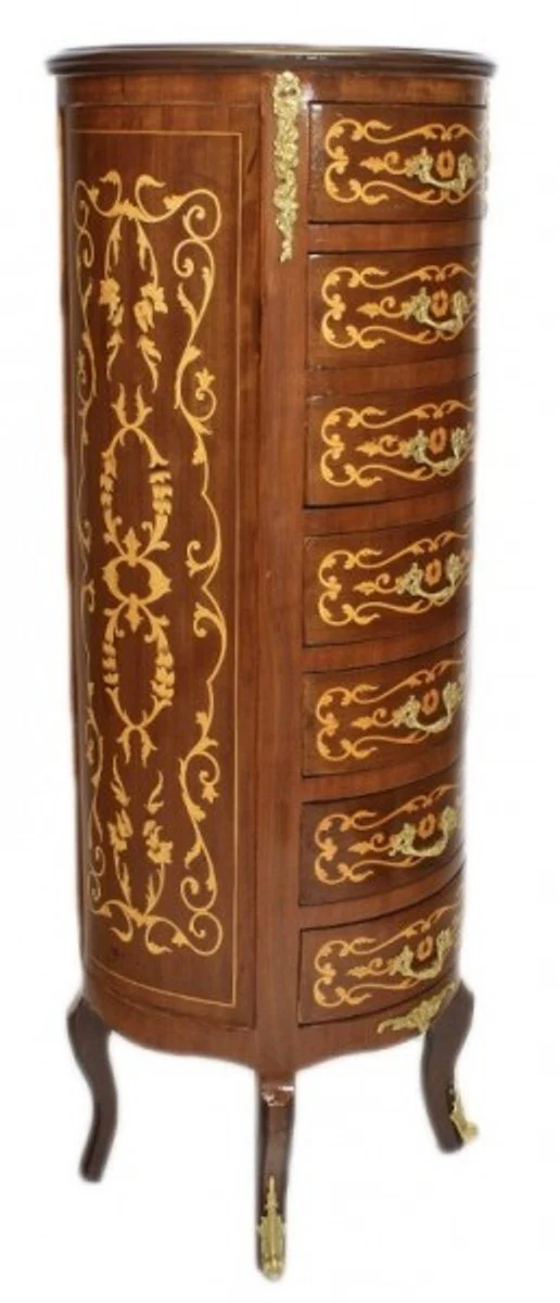 Baroque chest of drawers mahogany inlaid / gold with 7 round drawers - antique style