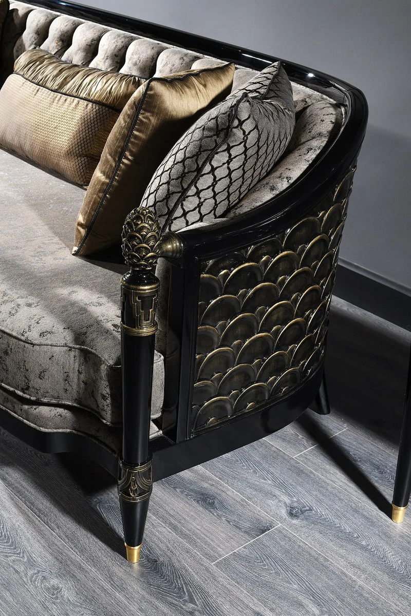 Luxury Baroque Chesterfield sofa silver gray / black / gold 231 x 94 x H. 83 cm - Baroque living room furniture