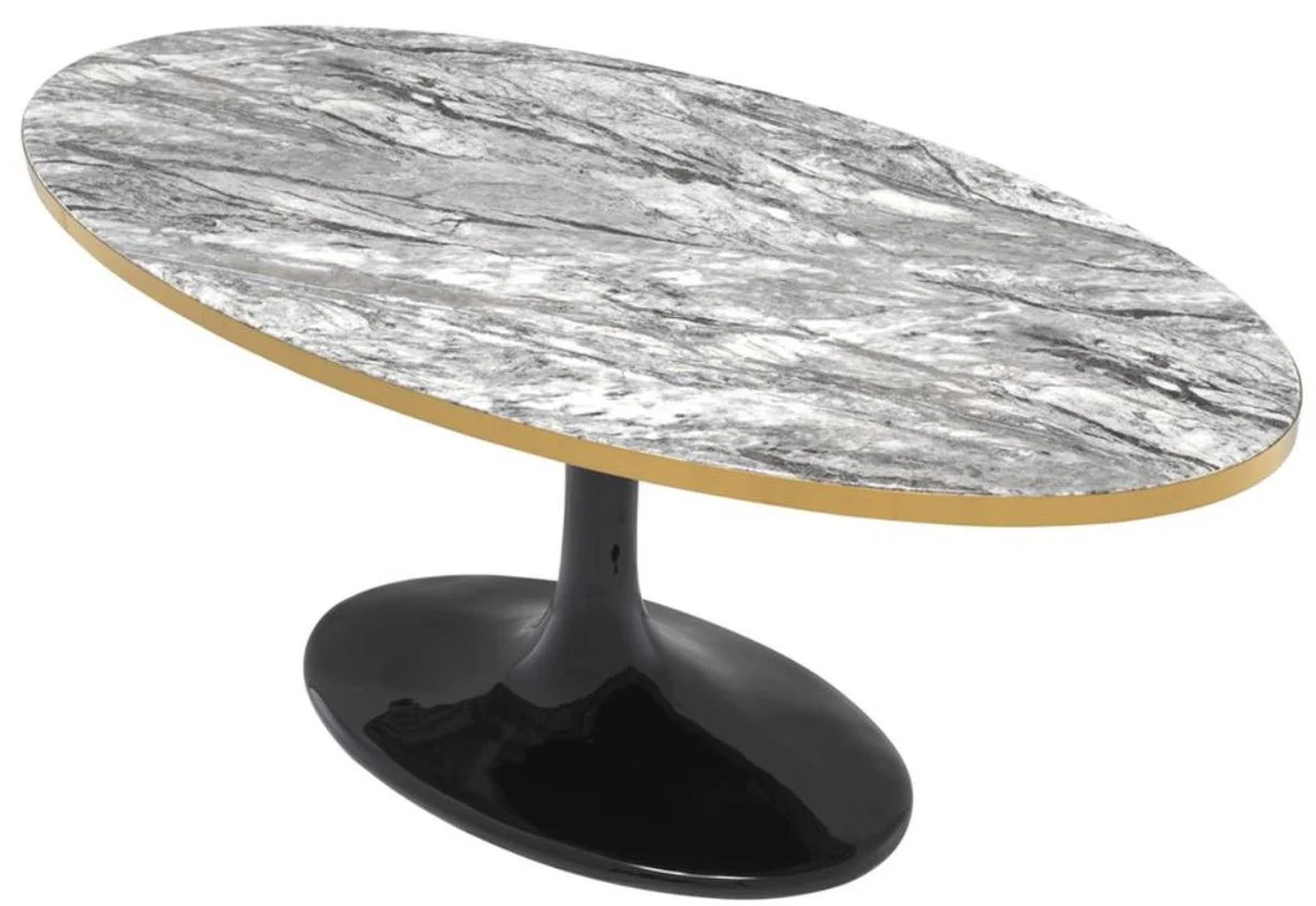 Luxury coffee table gray / brass / black 120 x 60 x H. 50.5 cm - Oval living room table