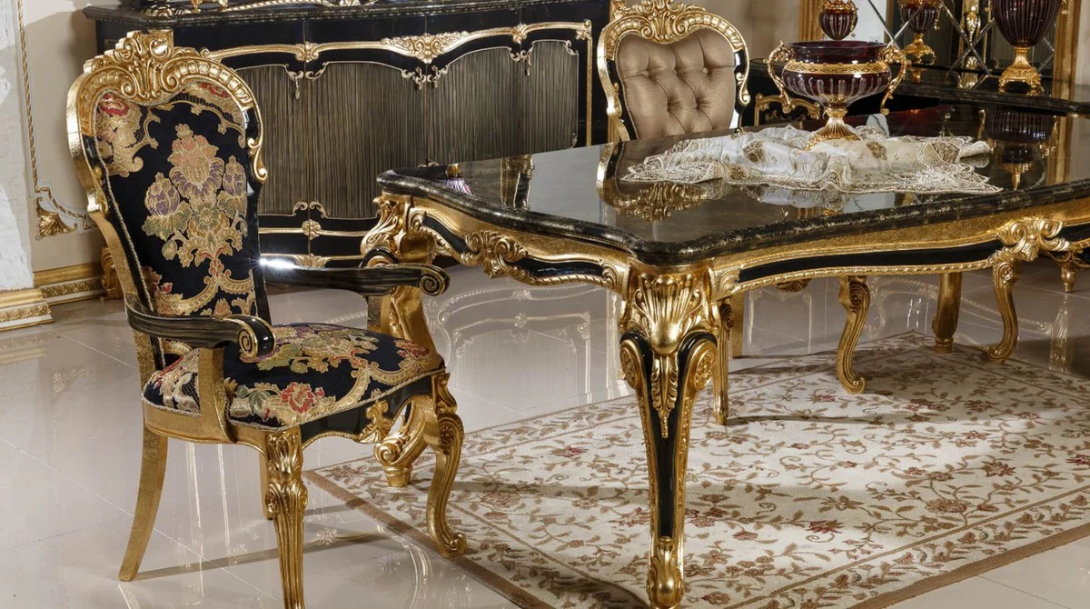 Luxury Baroque Dining Room Set Black/Multicolor/Gold