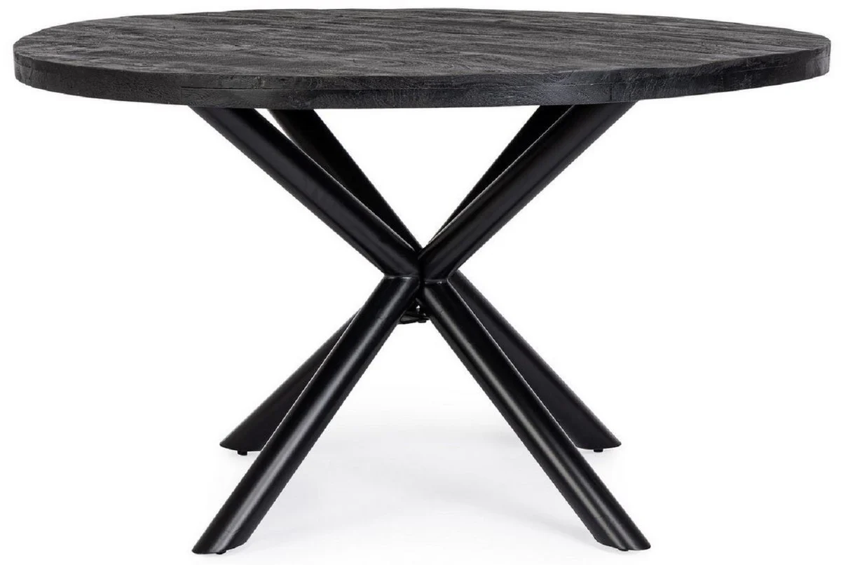 Luxury dining table black Ø 130 x H. 76 cm - Round kitchen table with solid wood table top and powder-coated steel legs - Dining room furniture - Kitchen furniture - Luxury furniture