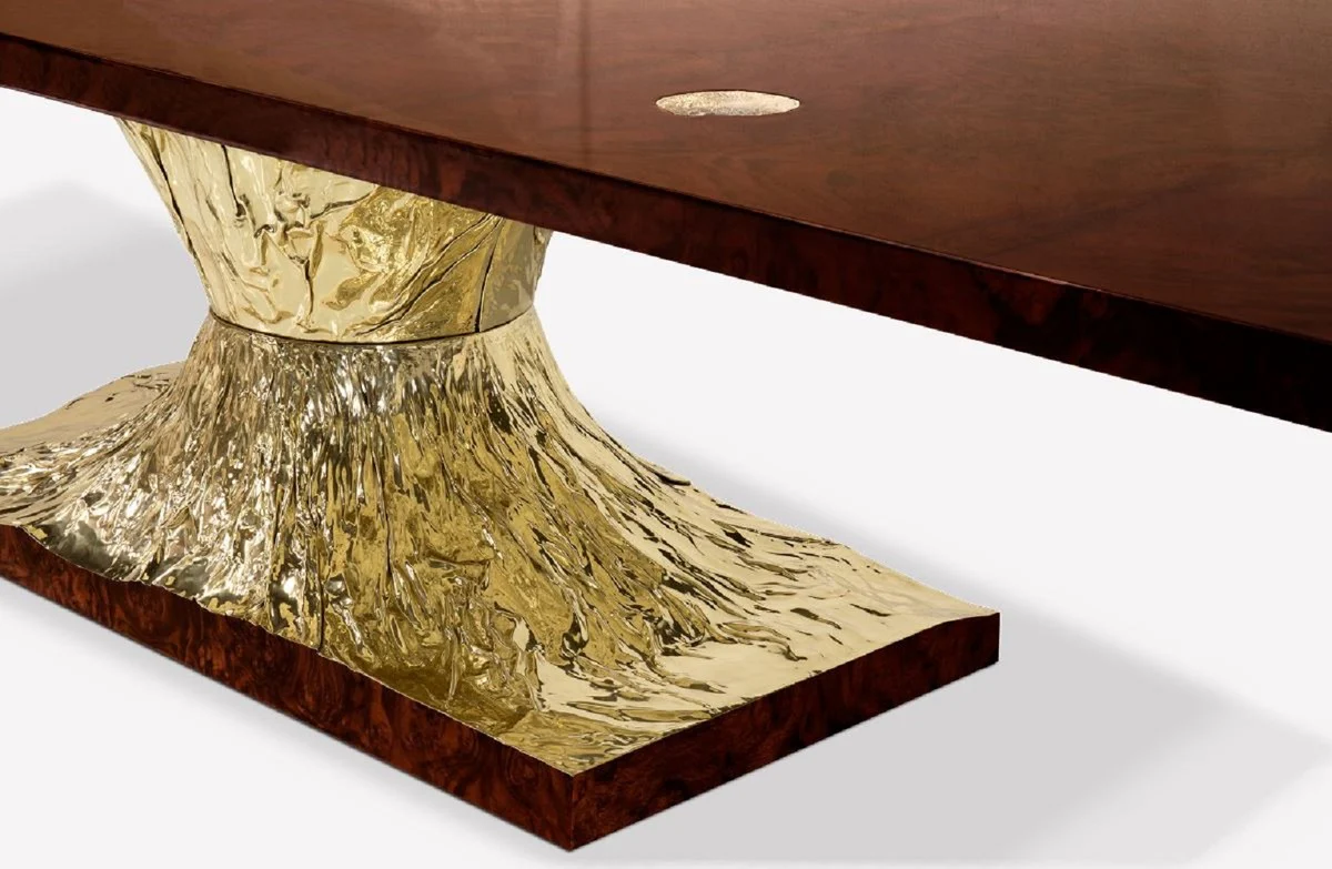 Luxury designer dining table brown / gold 450 x 150 x H. 76 cm - Rectangular dining room table - Italian luxury dining room furniture - Luxury furnishings - Luxury quality - Made in Italy