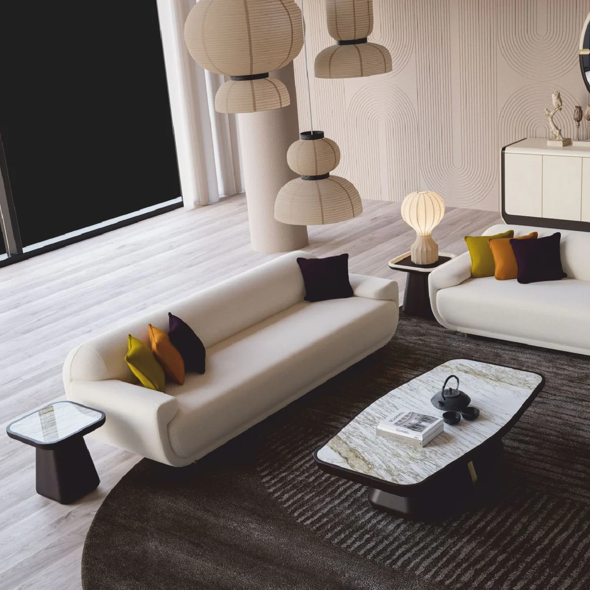 Luxury side table with marble top dark brown / white-brown H. 46 cm