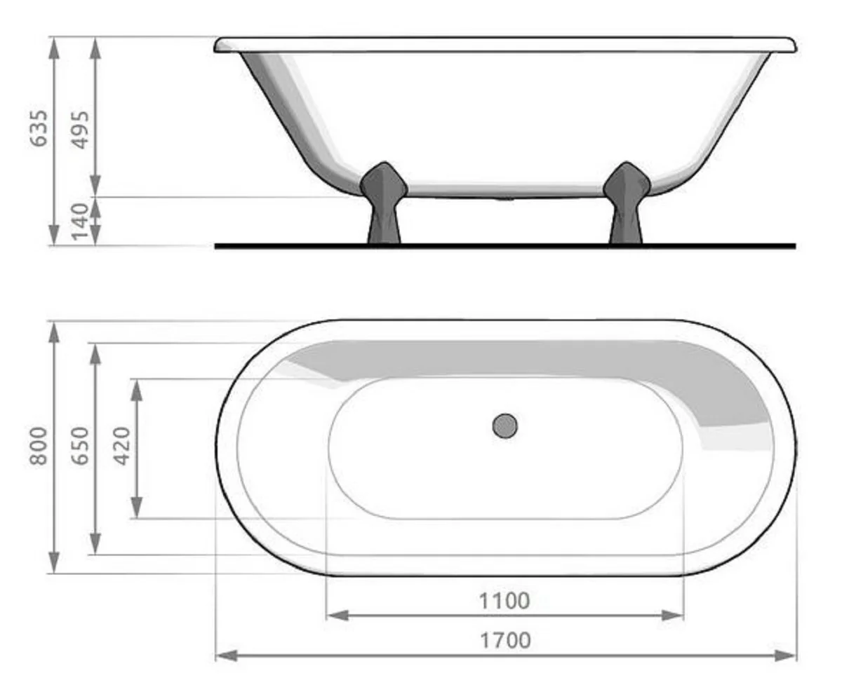 Art Nouveau bathtub yellow / white / silver 170 cm - Freestanding retro style bathtub