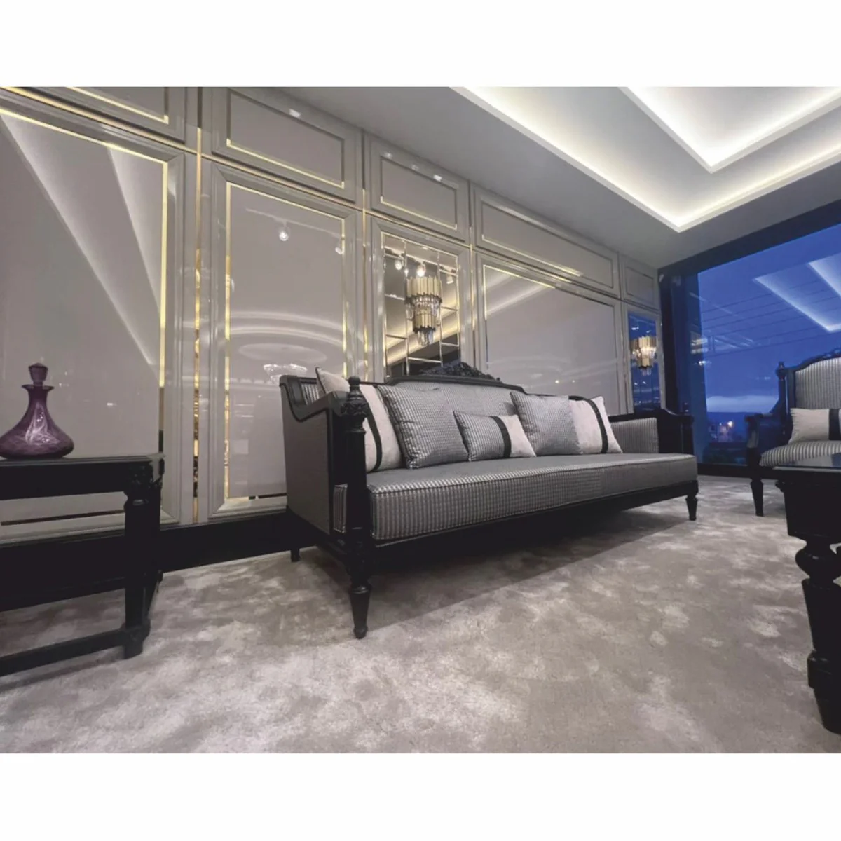 Luxury Baroque sofa with cushions silver / black 255 cm - Baroque furniture