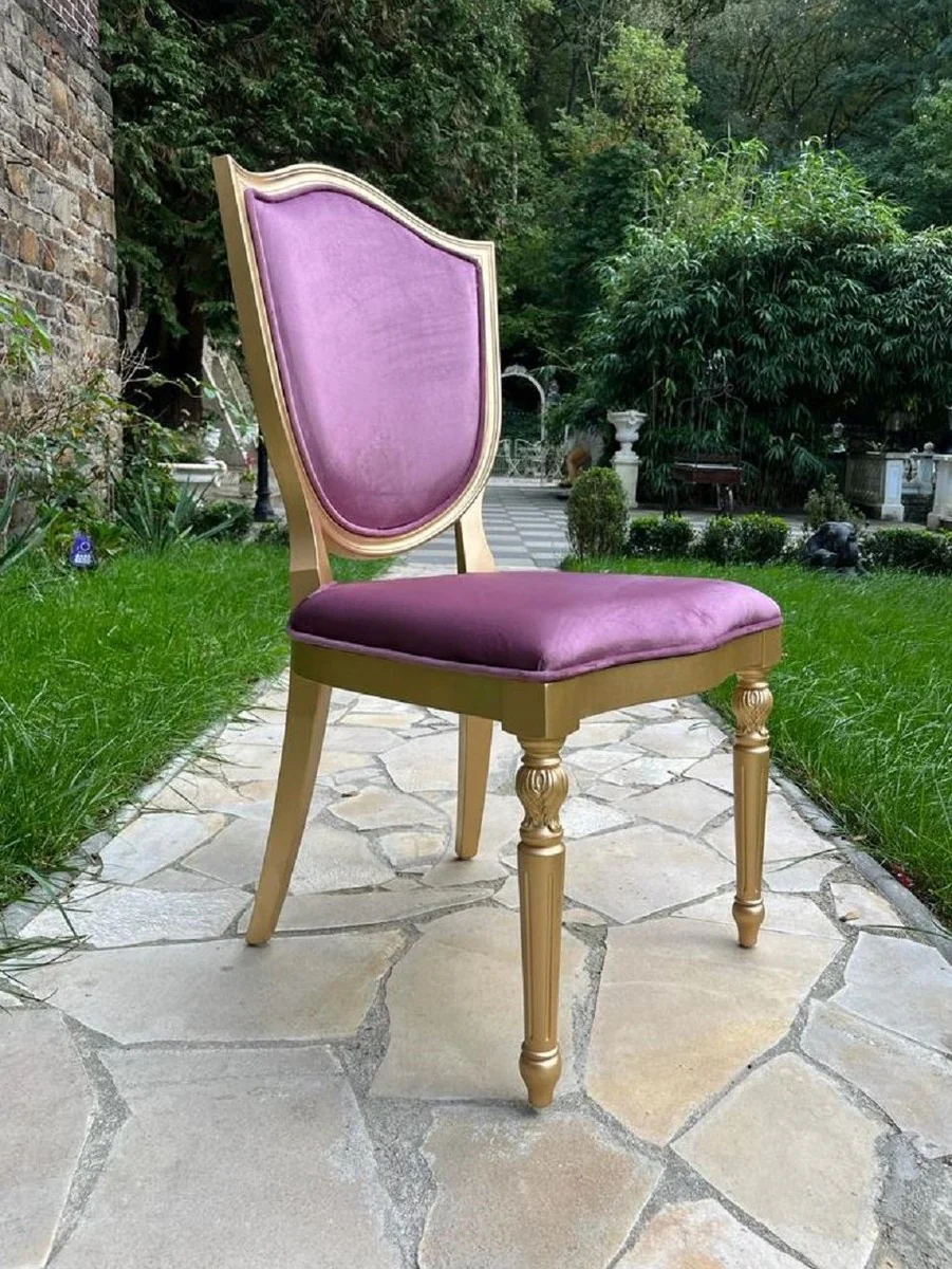Luxury Art Deco Velvet Dining Chair Purple / Gold - Art Deco Solid Wood Chair - Art Deco Dining Room Furniture - Art Deco Furniture - Art Deco Furnishings - Luxury Furniture in Art Deco Style