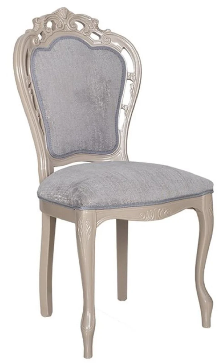 Luxury Baroque Dining Room Chair Gray / High Gloss Beige 49.5 x 57 x H. 102.5 cm - Baroque Style Kitchen Chair - Magnificent Luxury Dining Room Furniture in Baroque Style - Baroque Furniture