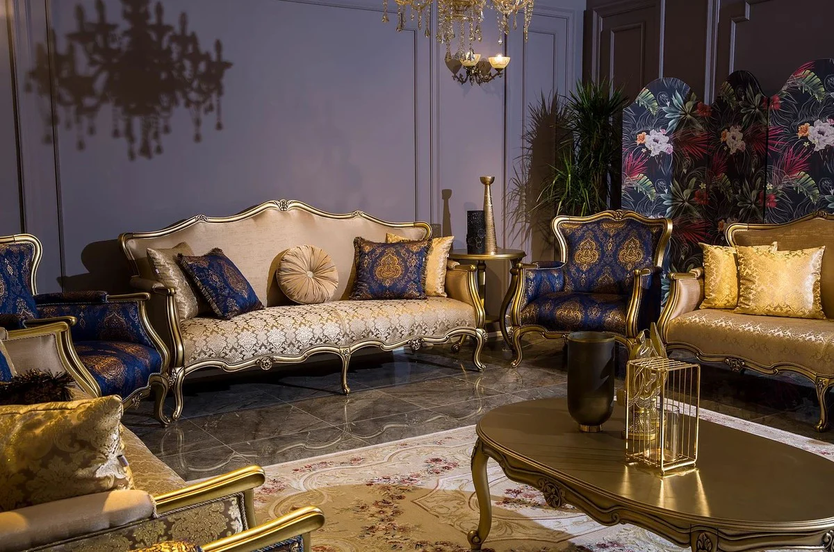 Luxury Baroque coffee table gold 129 x 81 x H. 45 cm - Oval solid wood living room table - Baroque style furniture