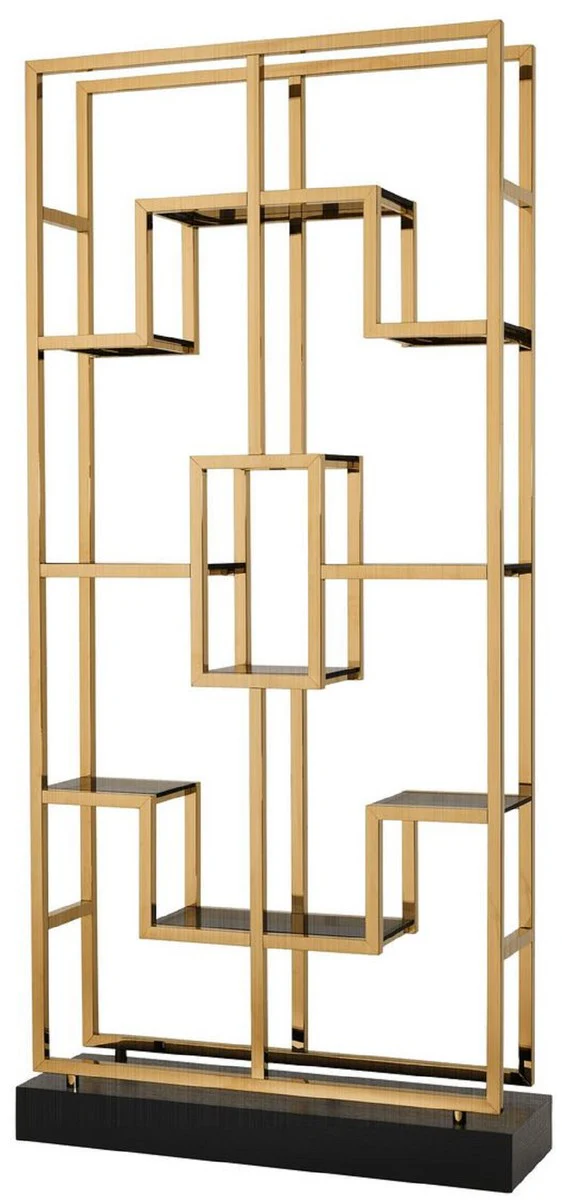 Luxury shelf cabinet brass / black 108 x 29 x H. 240 cm - stainless steel living room cabinet with 10 glass shelves - luxury living room furniture
