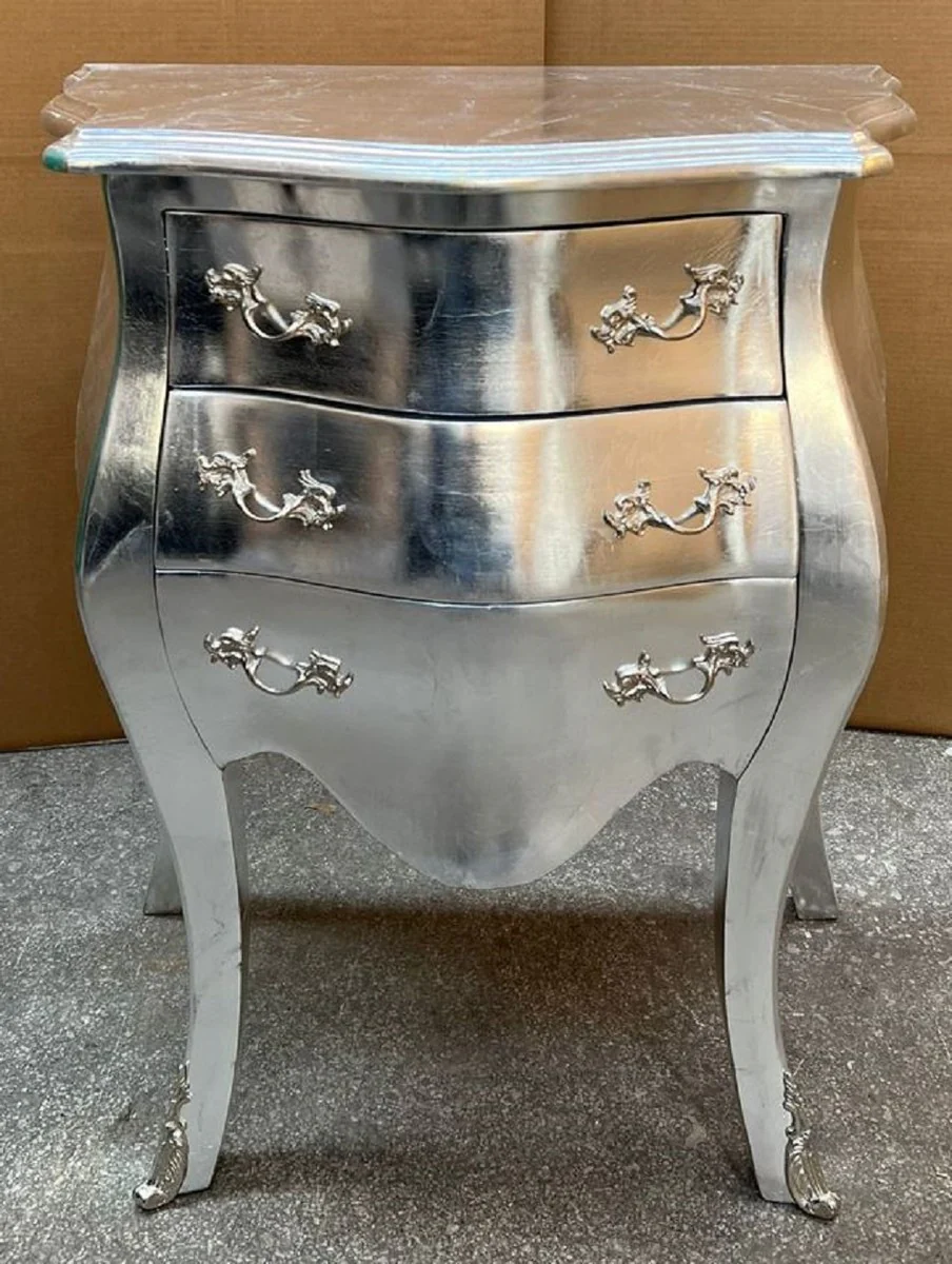 Baroque night dresser silver - Handmade baroque style chest of drawers with 3 drawers - Baroque furniture - Bedroom furniture in baroque style - Noble & magnificent