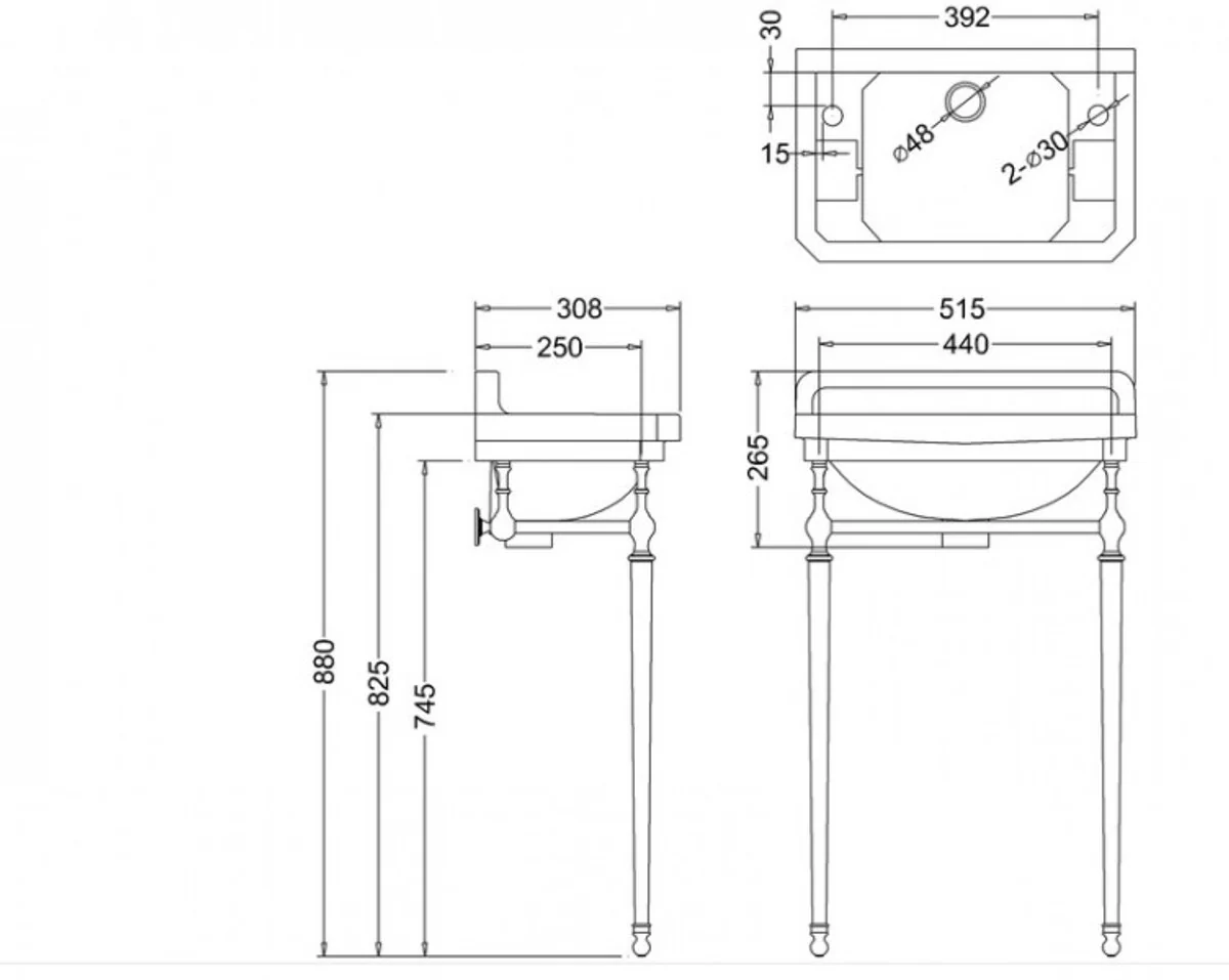 Art Nouveau standing guest toilet washbasin white / chrome W 51cm with 2 tap holes - Art Deco washbasin baroque antique style