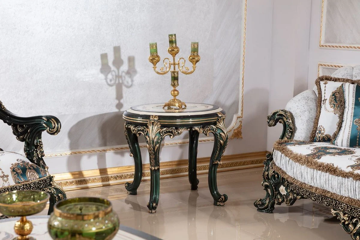 Luxury baroque side table beige / white / green / gold - magnificent solid wood table in baroque style - baroque living room furniture - noble and magnificent